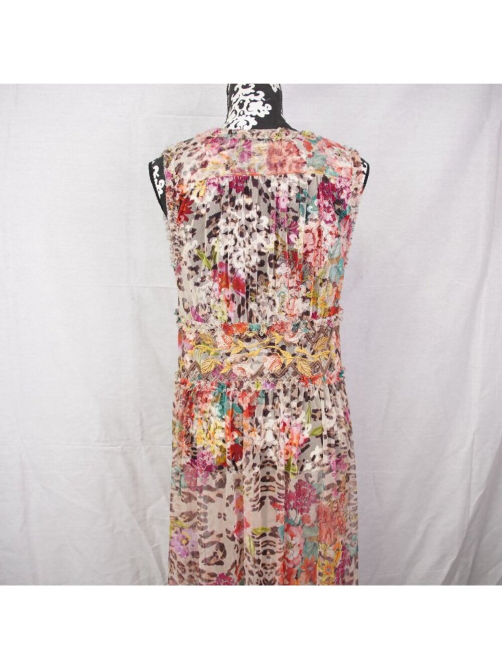 Johnny Was Mazzy Boxy Shirred Dress Sz Small Floral Animal Print Leopard No Slip - Picture 4 of 15